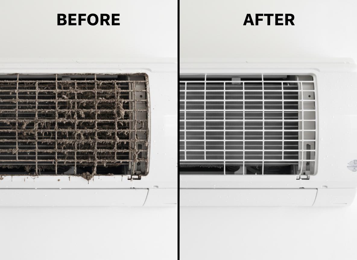 Before and after AC cleaning